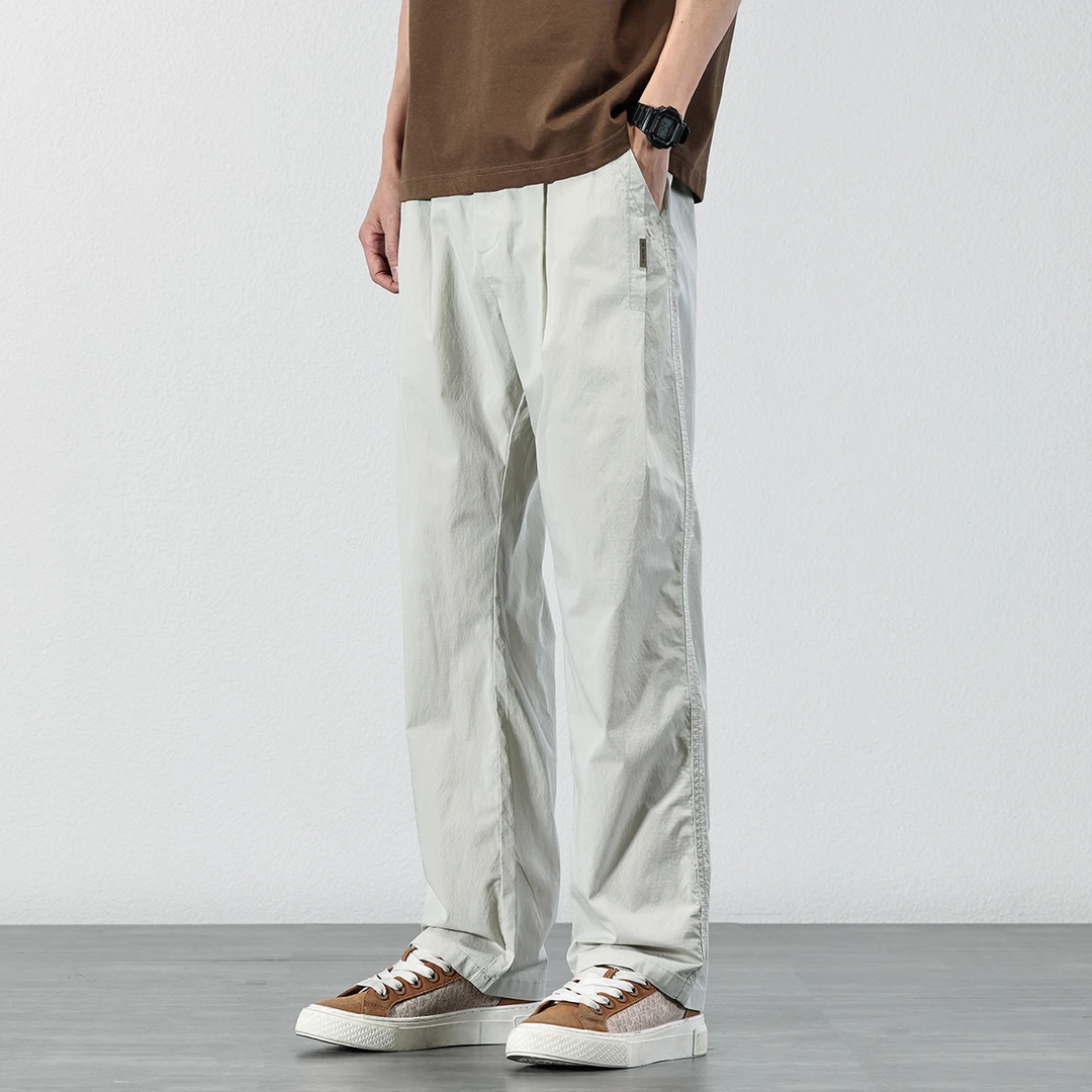 潮流宽松夏季薄款休闲裤男士2025新款纯色百搭透气直筒阔腿长裤子