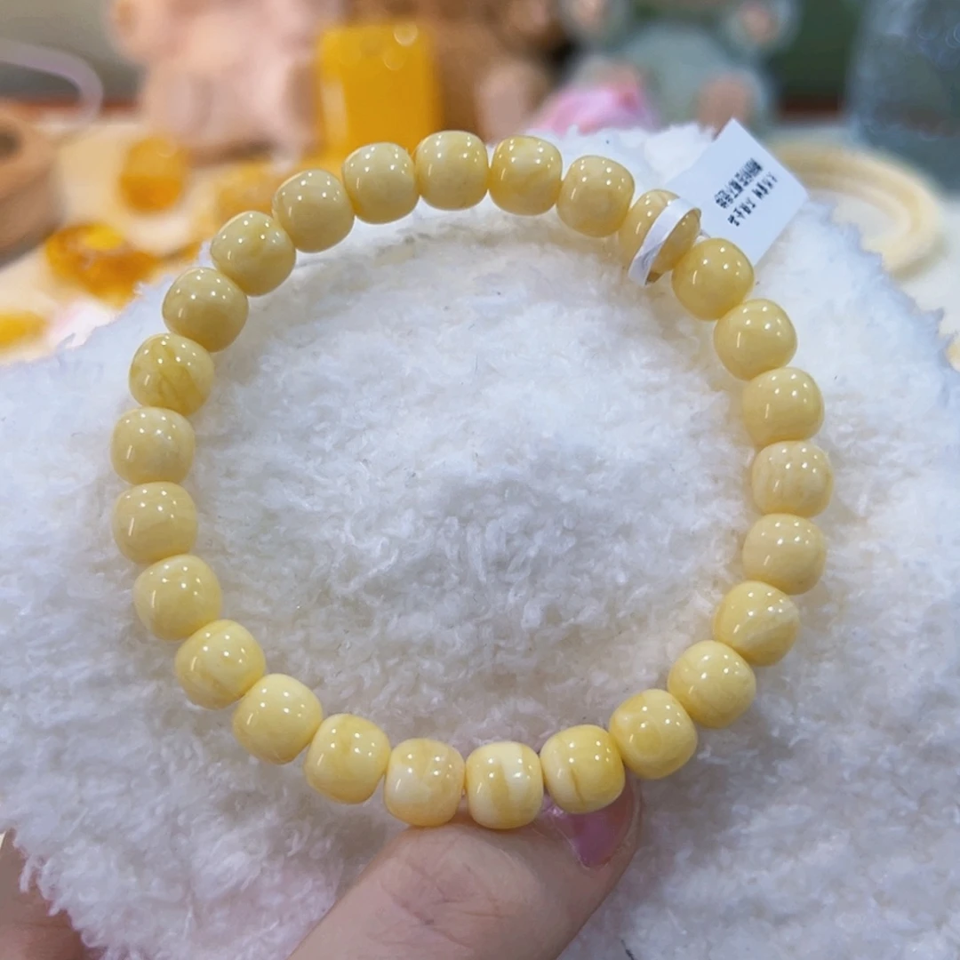 蜜蜡未镶嵌手链8m高桩浓蜡奶白妖花 性价比非常非常高 强烈推荐！