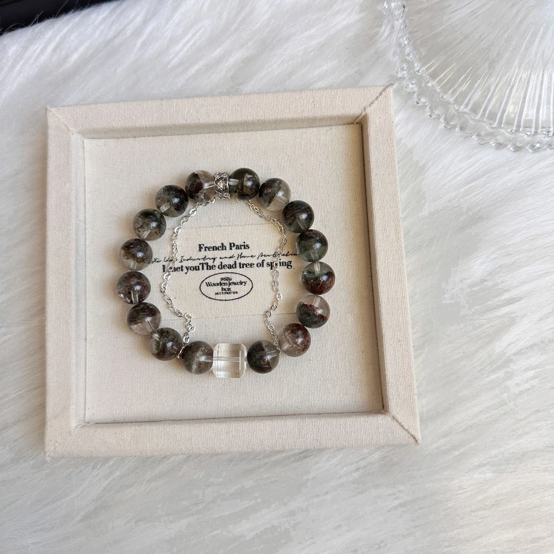 【晓山青】半盆绿幽灵白水晶方糖手串  颜色微差多样性发