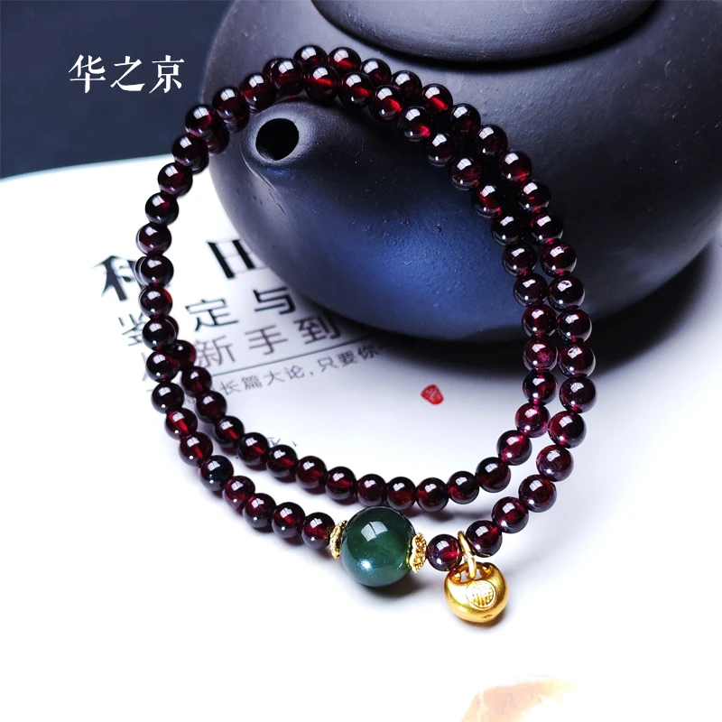 【华之京】天然石榴石双圈手串搭配和田玉 H3254