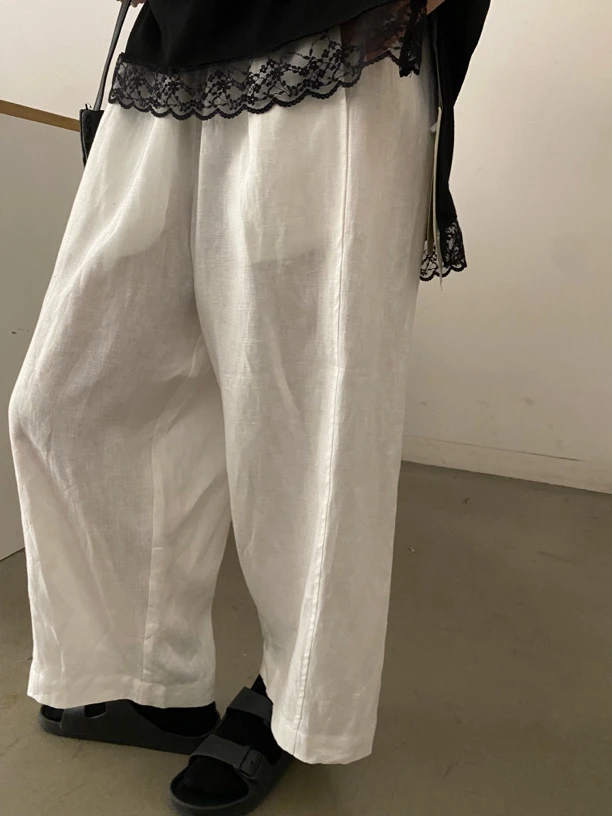 炫色亚麻松紧腰9分裤