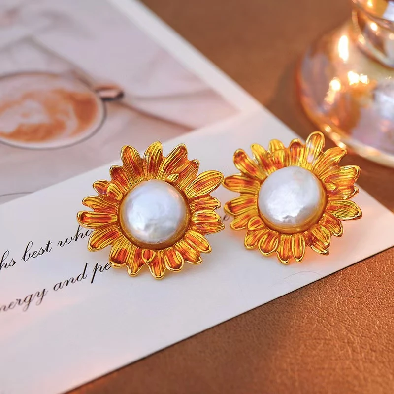 铜合金耳饰 a320---【夏日太阳花】爱丽丝耳钉百搭时尚轻奢重工气质