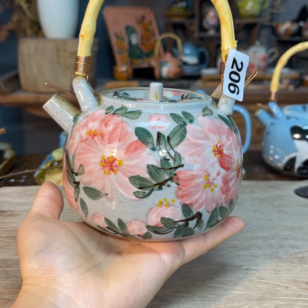 壶素浅陶瓷手工手绘