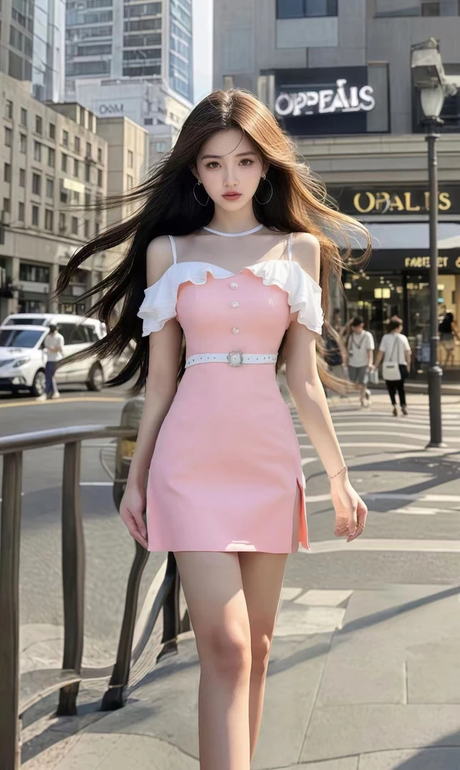 樱花粉小众设计感修身短款甜美小清新温柔个性辣妹纯欲连衣裙性感