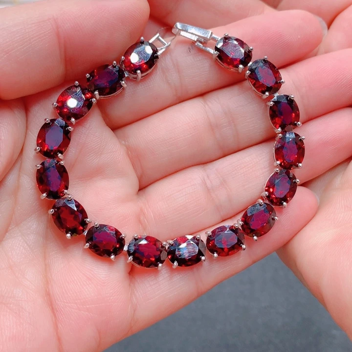 石榴石手链银S925镶嵌静*姐