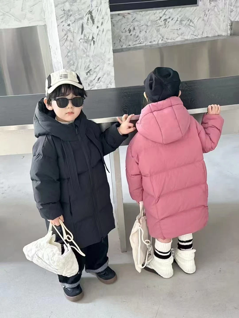 晶秋【橘子】女童长款加厚白鸭绒羽绒服飘带冬款外套