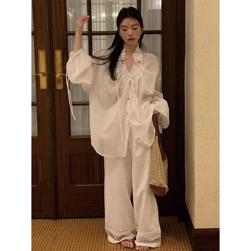 白色灯笼袖衬衫小众设计感2025年新款清冷气质衬衣