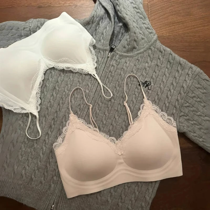 无痕内衣女小胸聚拢蕾丝夏季薄款无钢圈美背心式细肩带少女文胸罩