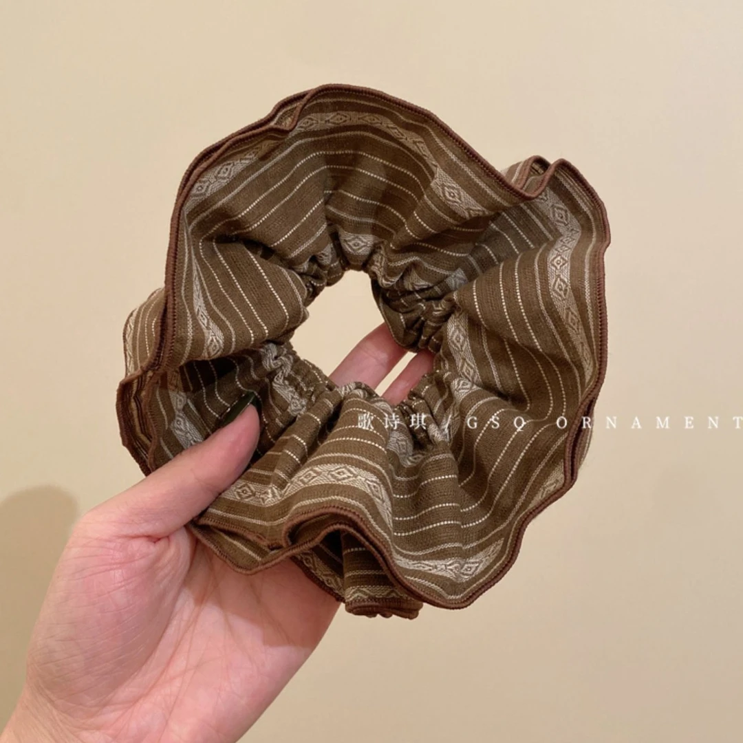 法式复古条纹经典大肠发圈女高级感扎发绳博主同款高马尾头绳发饰