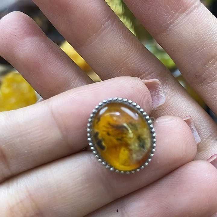 琥珀银S925镶嵌戒指新***琪戒指