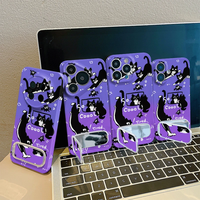 黑猫适用苹果16pro菲林手机壳华为vivo小米oppo荣耀全包防摔保护