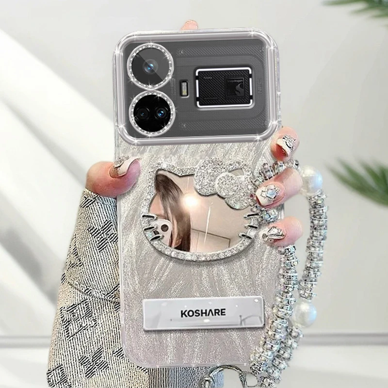 自带镜头膜真我GT5手机壳全包RMX3820软壳镶钻kt猫镜子realmegt5