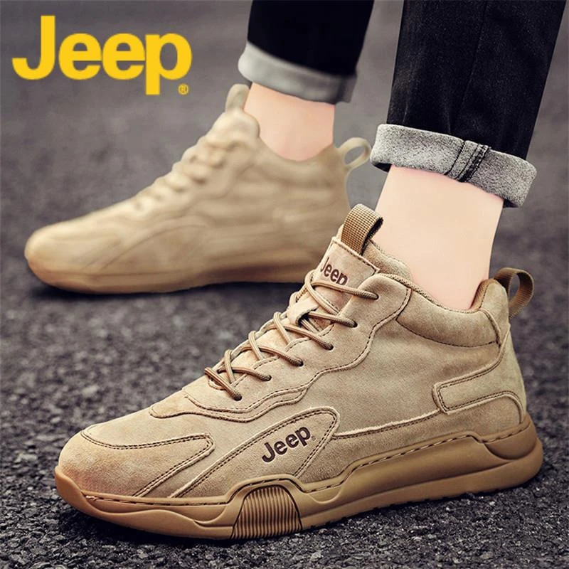 Jeep吉普高帮男鞋子男士运动休闲板鞋2025春季新款真皮工装马丁靴