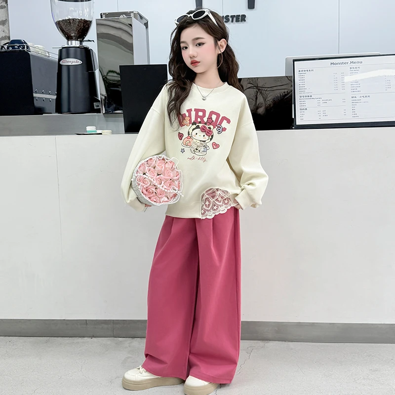 女童春装卫衣套装甜美洋气2025新款中大童潮女孩阔腿裤两件套时尚