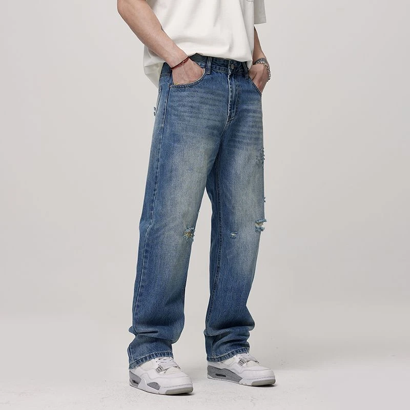 显瘦直筒修身牛仔裤男士2025春秋季宽松水洗浅色破洞百搭高品质