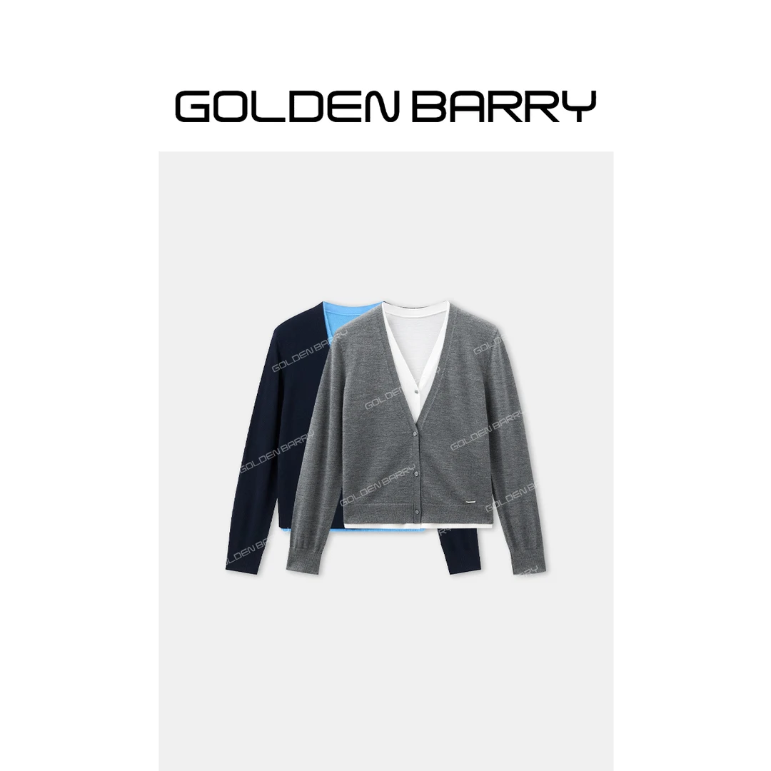 GOLDENBARRY时尚V领假两件叠穿针织开衫242304
