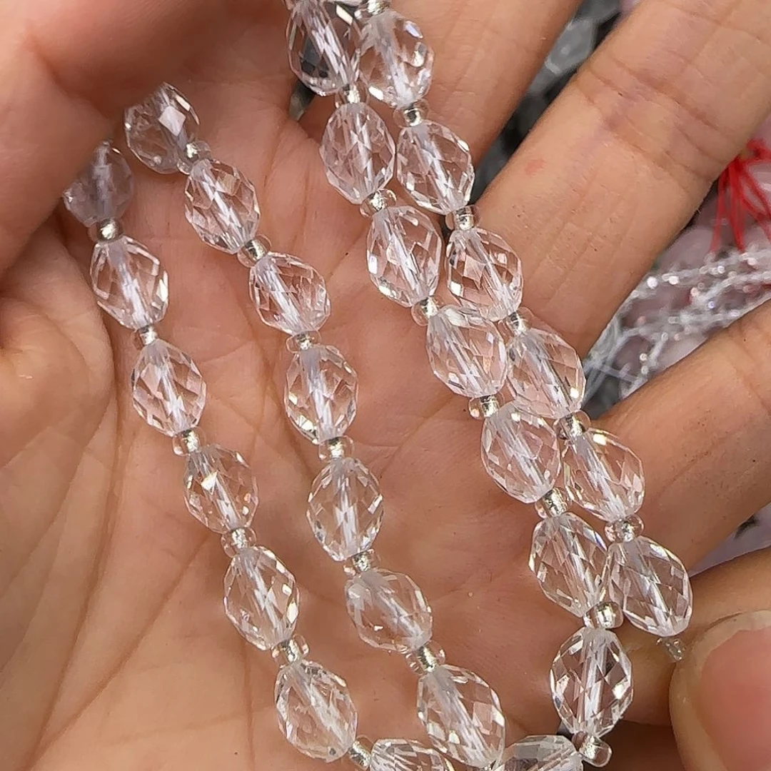 玛瑙/玉髓合金珠宝半成品白水晶枣珠一条切面