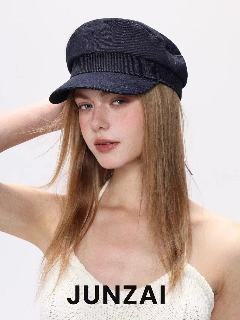 JUNZAI 伦敦日记牛仔色海军帽英伦复古气质报童帽女休闲