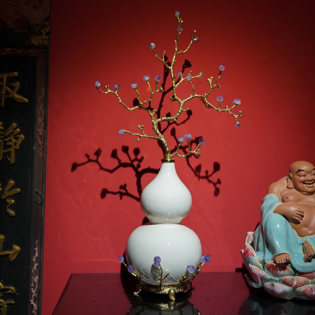 【BENNY本尼家】GY07欧式古典瓷镶铜紫水晶白瓷葫芦树入户装饰摆件