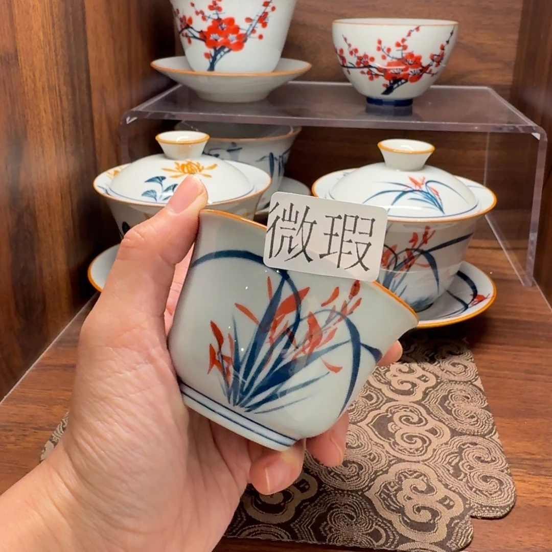 釉下手绘茶具微瑕