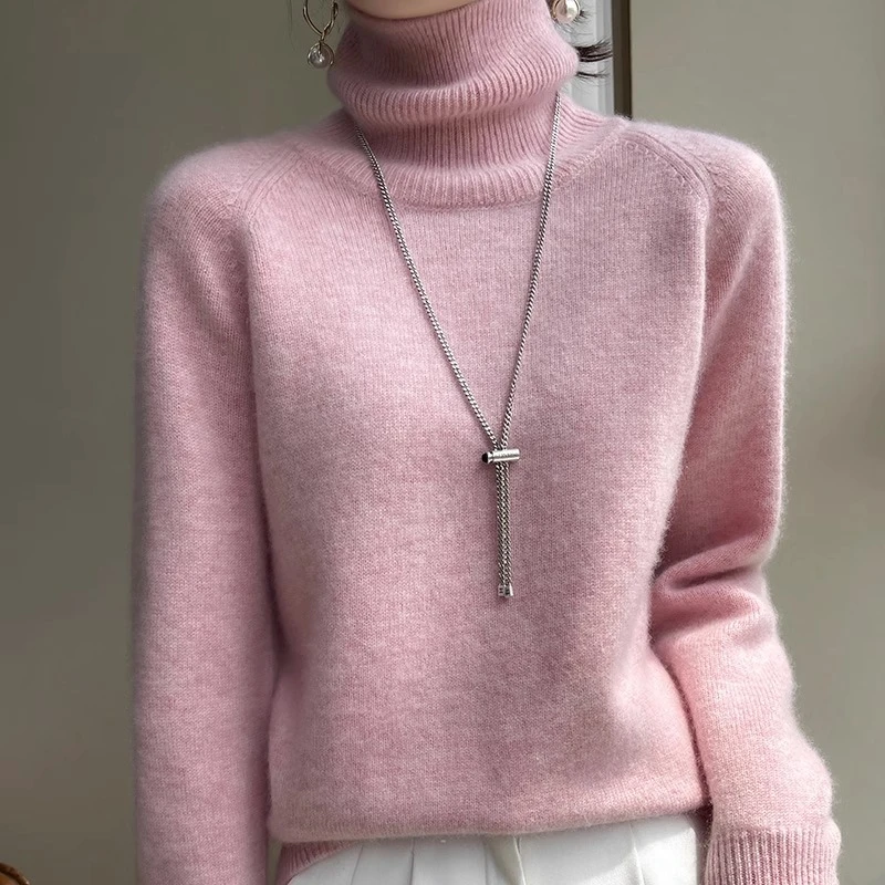 【专柜正品】羊绒衫女士秋冬季百搭厚款打底衫高领纯色宽松针织毛衣