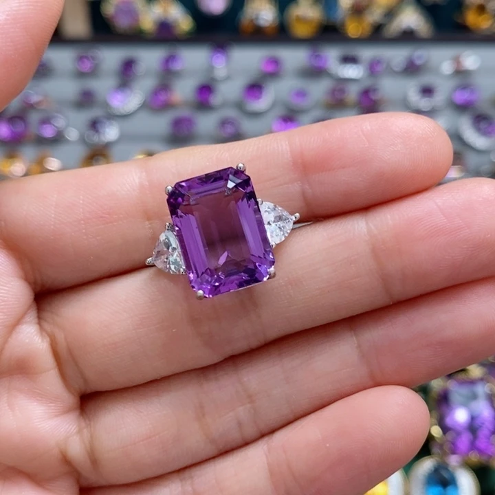 水晶戒指银S925镶嵌暮**酥天然水晶戒指