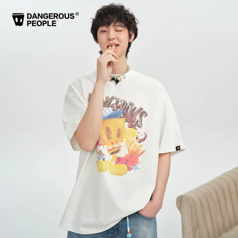 Dangerouspeople薛之谦dsp复古做旧喷墨印花宽松百搭圆领短袖T恤