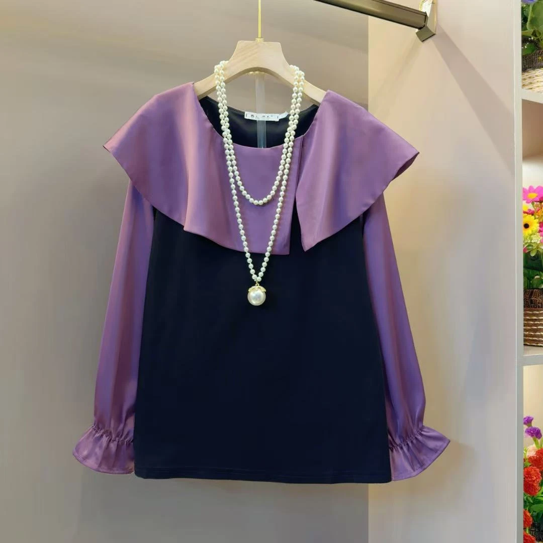 韩系小众时髦洋气拼色超火小衫衣长64左右百搭时尚