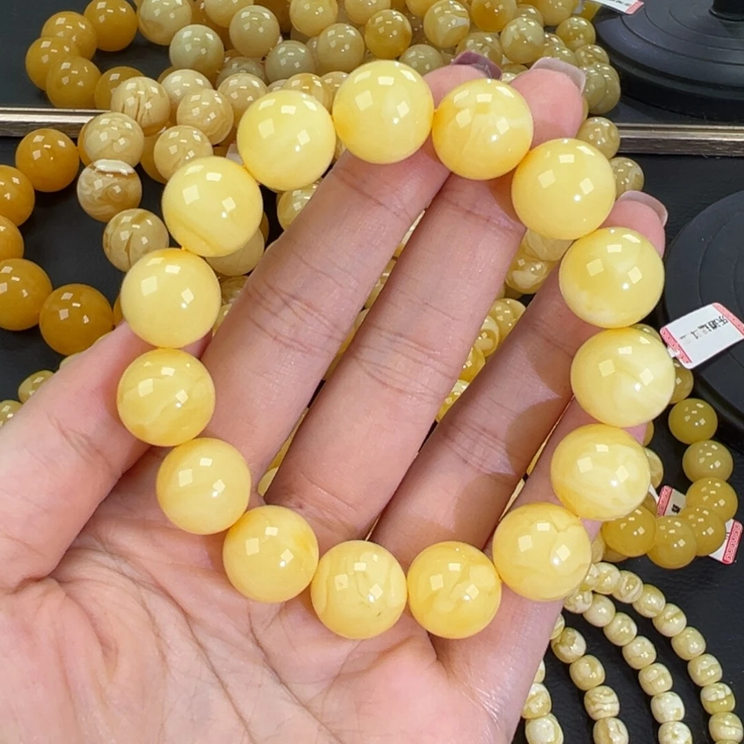琥珀未镶嵌手链24.5黄白蜡