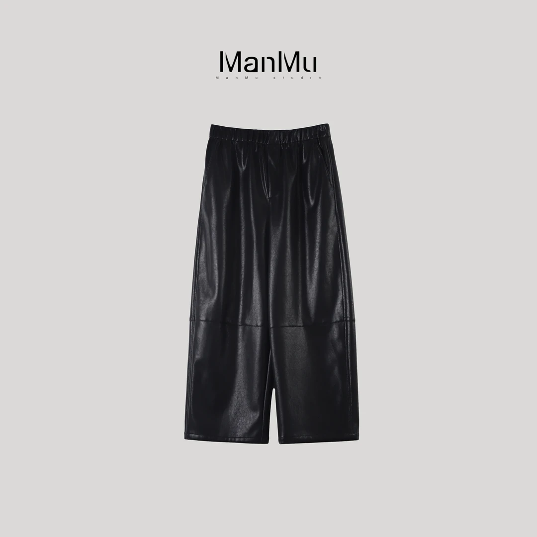 满目ManMu【张琪专属】秋季通勤简约PU皮裤350198