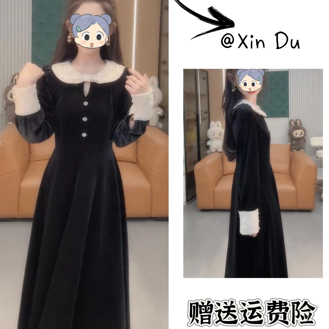 2025秋冬季新款时尚显瘦气质女士网红洋气连衣裙百搭款D24616