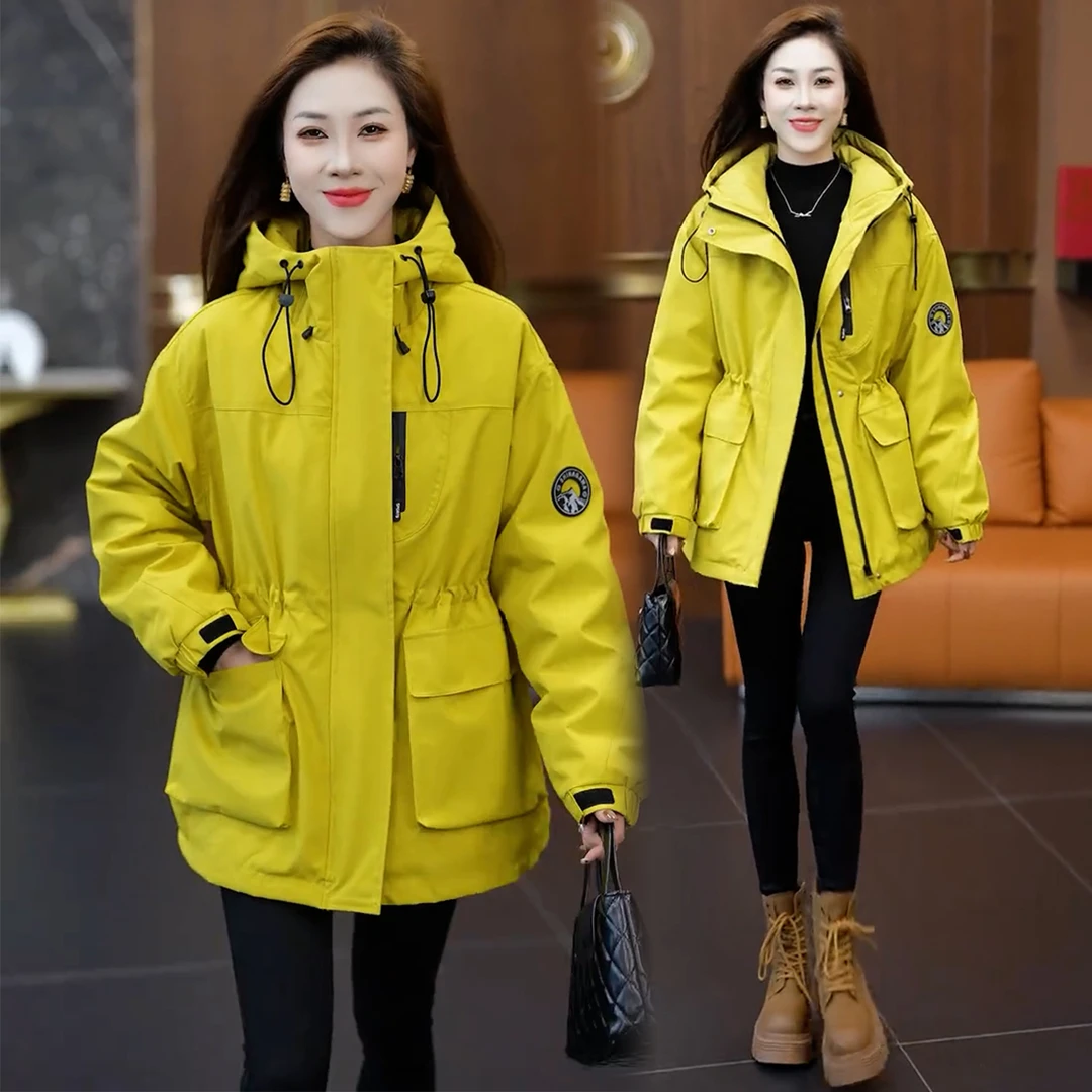 户外风连帽派克棉服女2025冬季新款显瘦保暖防寒中长款冲锋衣外套
