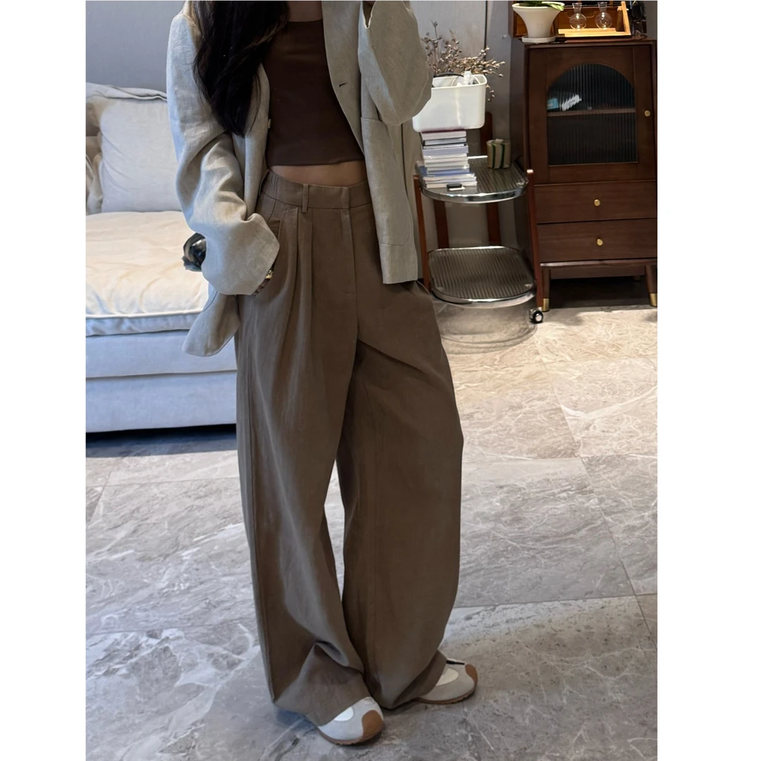 R-HER【墨染速写】恋夏风直筒千金清冷感贵系衣服气质休闲卡其长裤