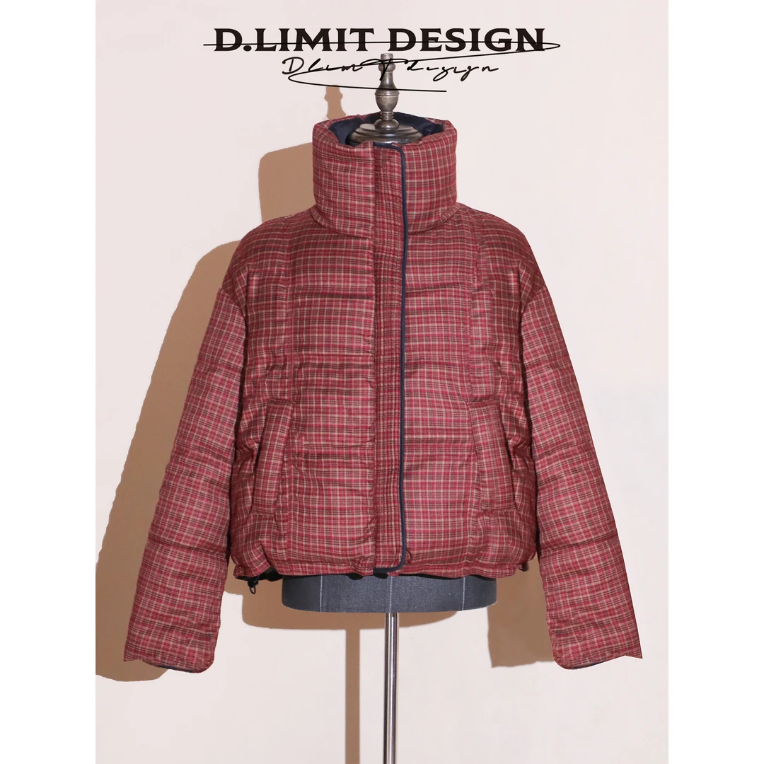 【D.Limit design】匿光双生AB面格纹两穿短款拉链羽绒服DLQJ9829