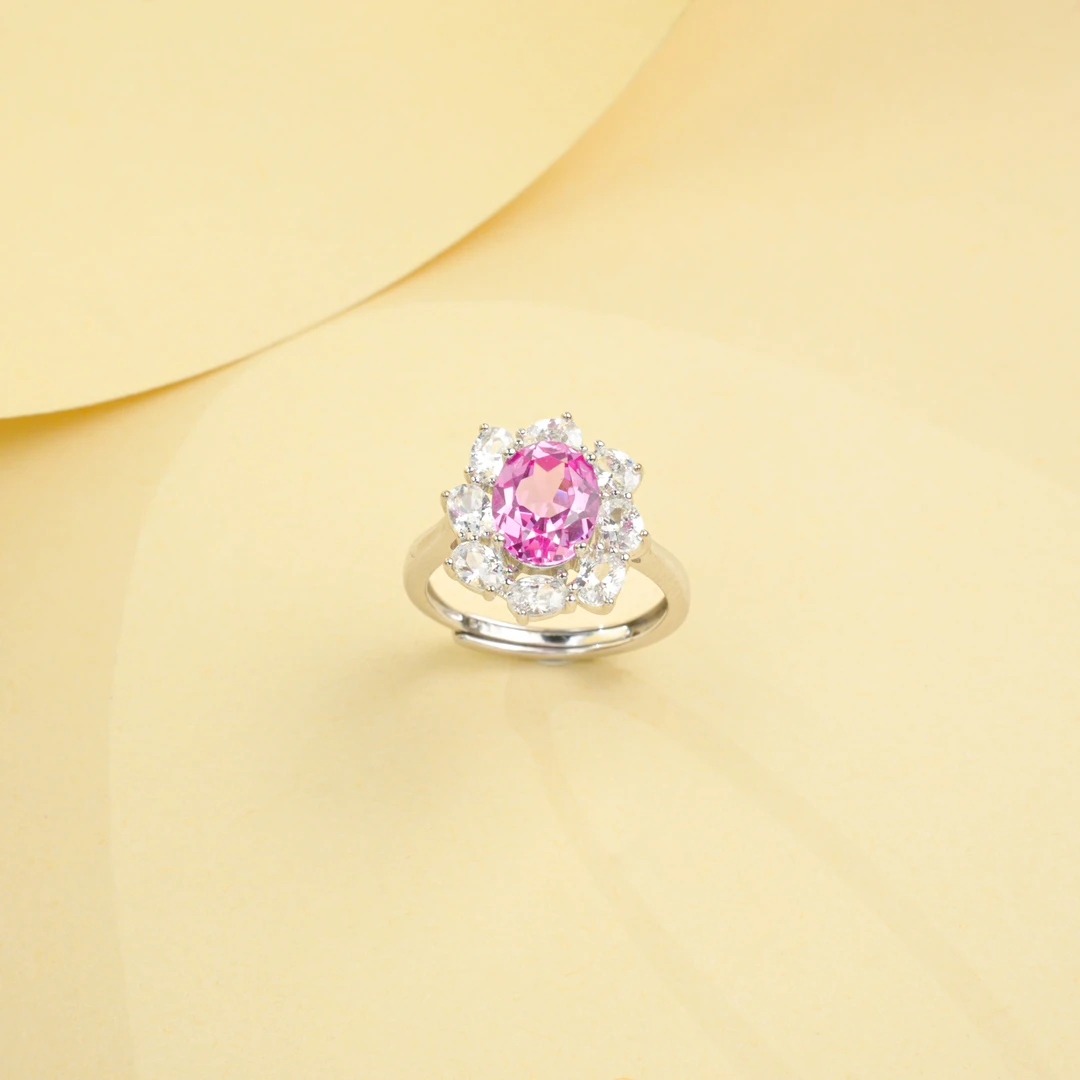 925银戒指 培育宝石实心s925银托镶嵌中性简约隐蔽式活口戒