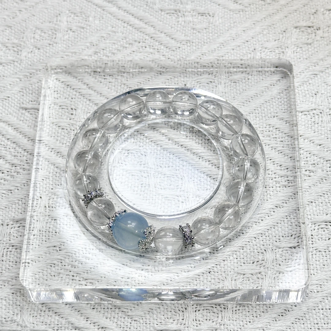 【水韵晶灵】DIY手串白水晶10mm海蓝宝13mm水晶手串 配证书