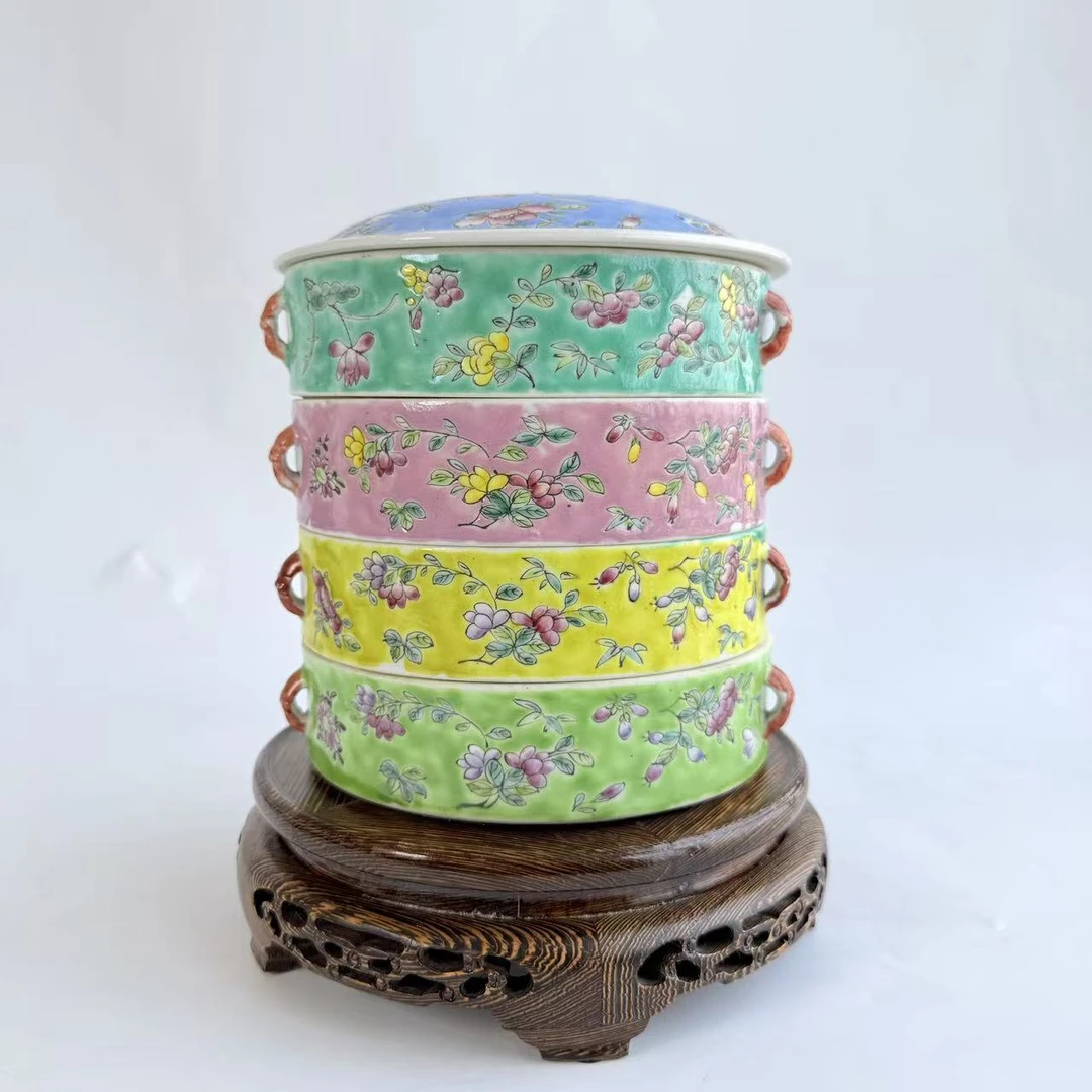 JM80民国-粉彩花卉节盒【古董拍卖】