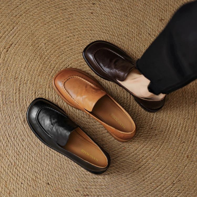 【跟1.5公分】【尺码34-41】新款舒适真皮百搭单鞋低跟乐福鞋女鞋