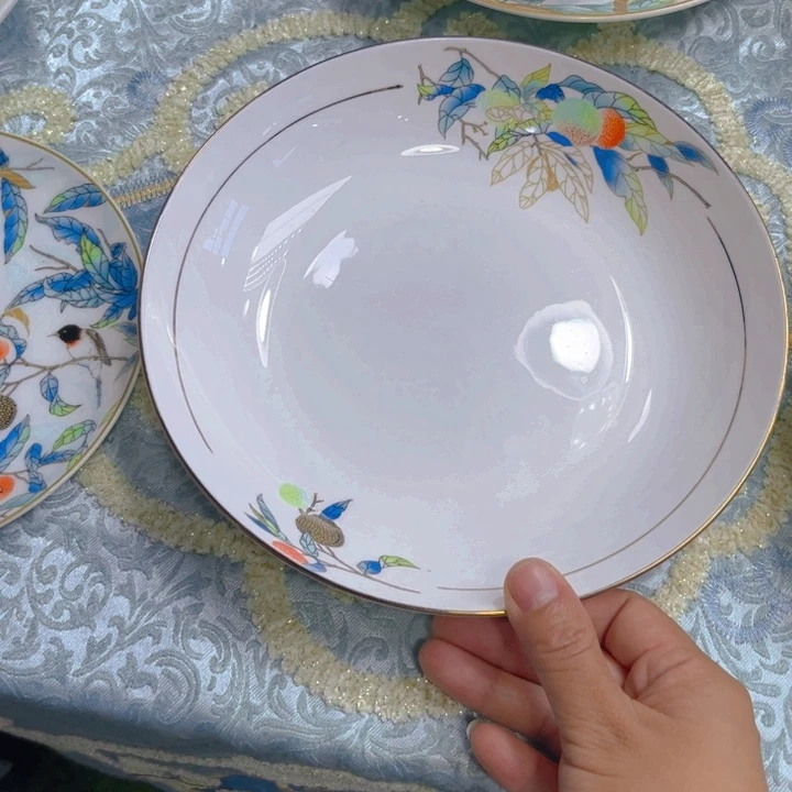 瓷片荔枝八寸深盘四个
