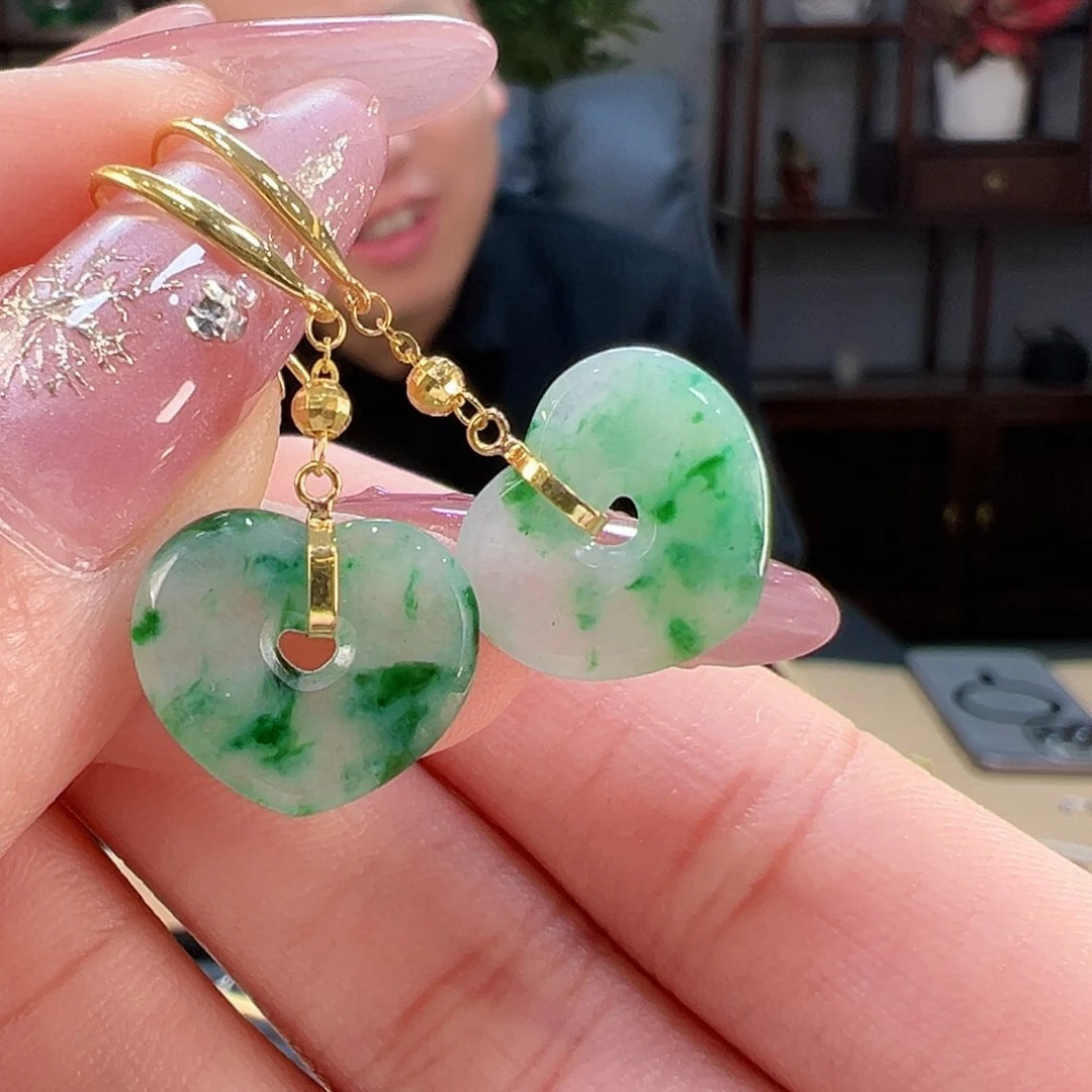 翡翠耳饰18K金镶嵌耳环22