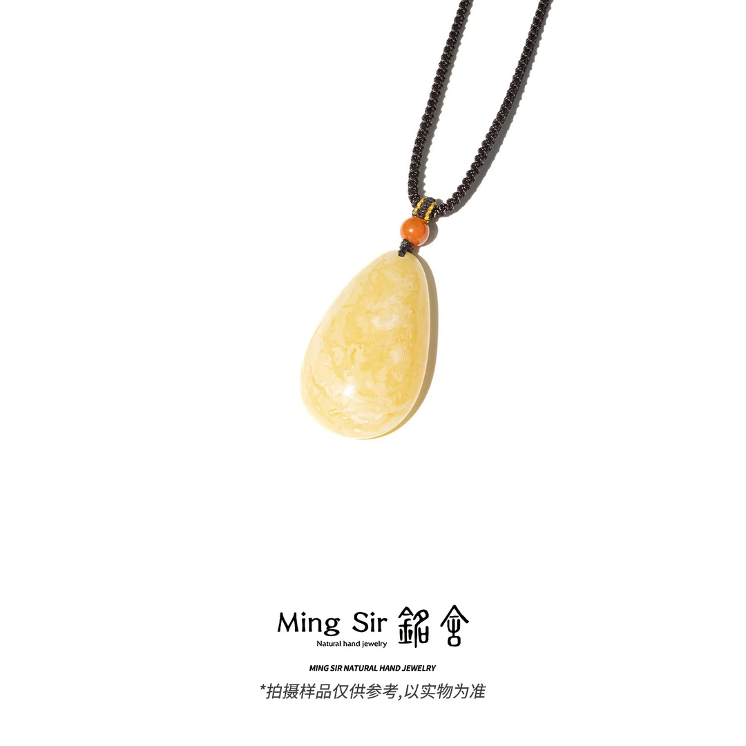 【铭舍 安屹浓蜡】天然俄料琥珀蜜蜡水滴项链大克重毛衣链吊坠国风