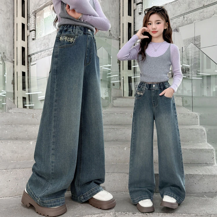 女童宽松牛仔裤洋气女孩休闲直筒裤春秋季新款儿童韩版显瘦阔腿裤
