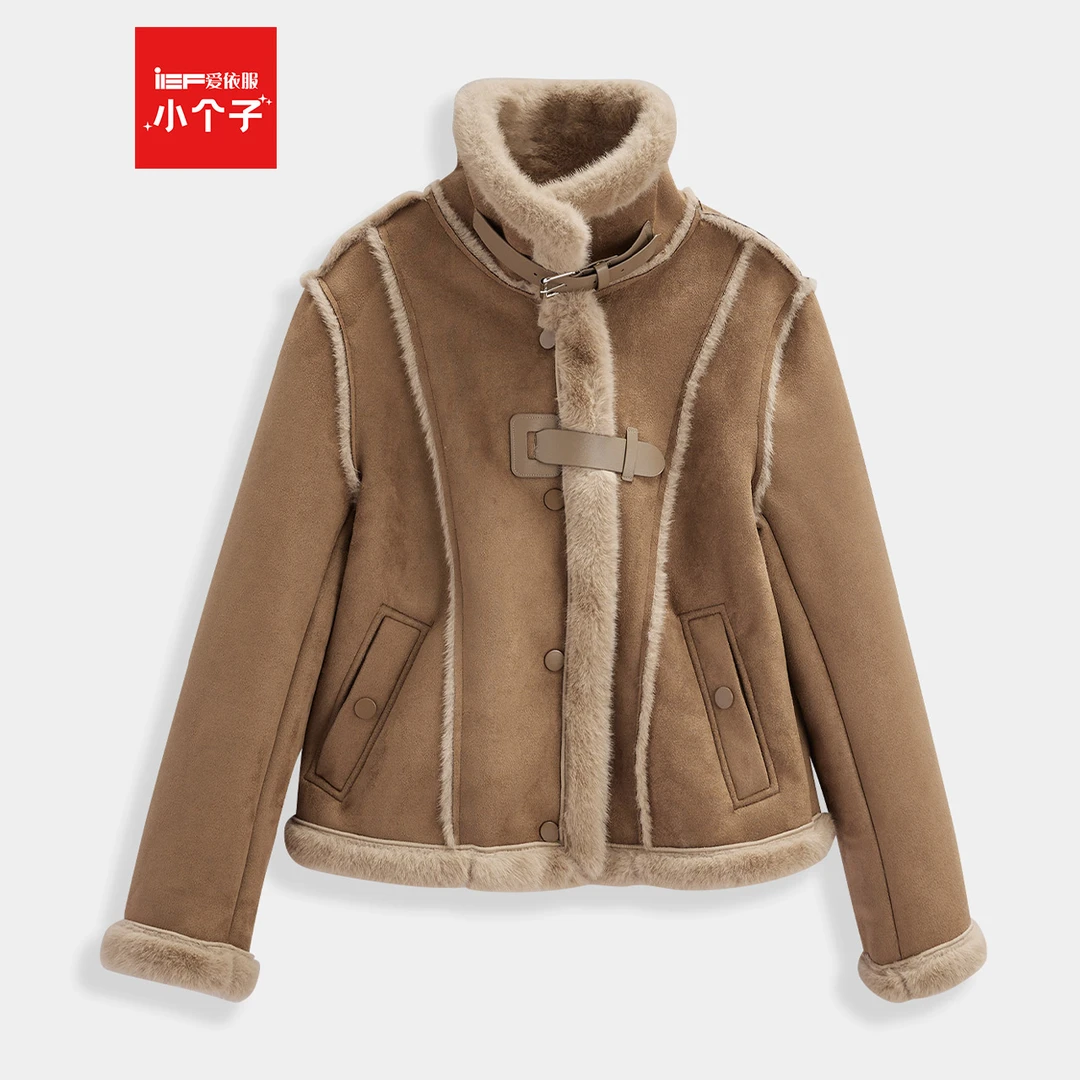 IEF/爱依服2025秋冬新款法式时尚小众设计加绒保暖磨砂皮外套