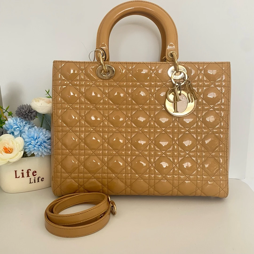 95新 DIOR/迪奥 六格戴妃漆皮托特包单肩包16311382