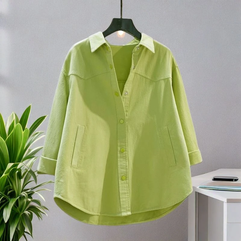 纯棉长袖衬衫女春秋新款休闲上衣时尚宽松叠穿女士衬衣夏薄款外套