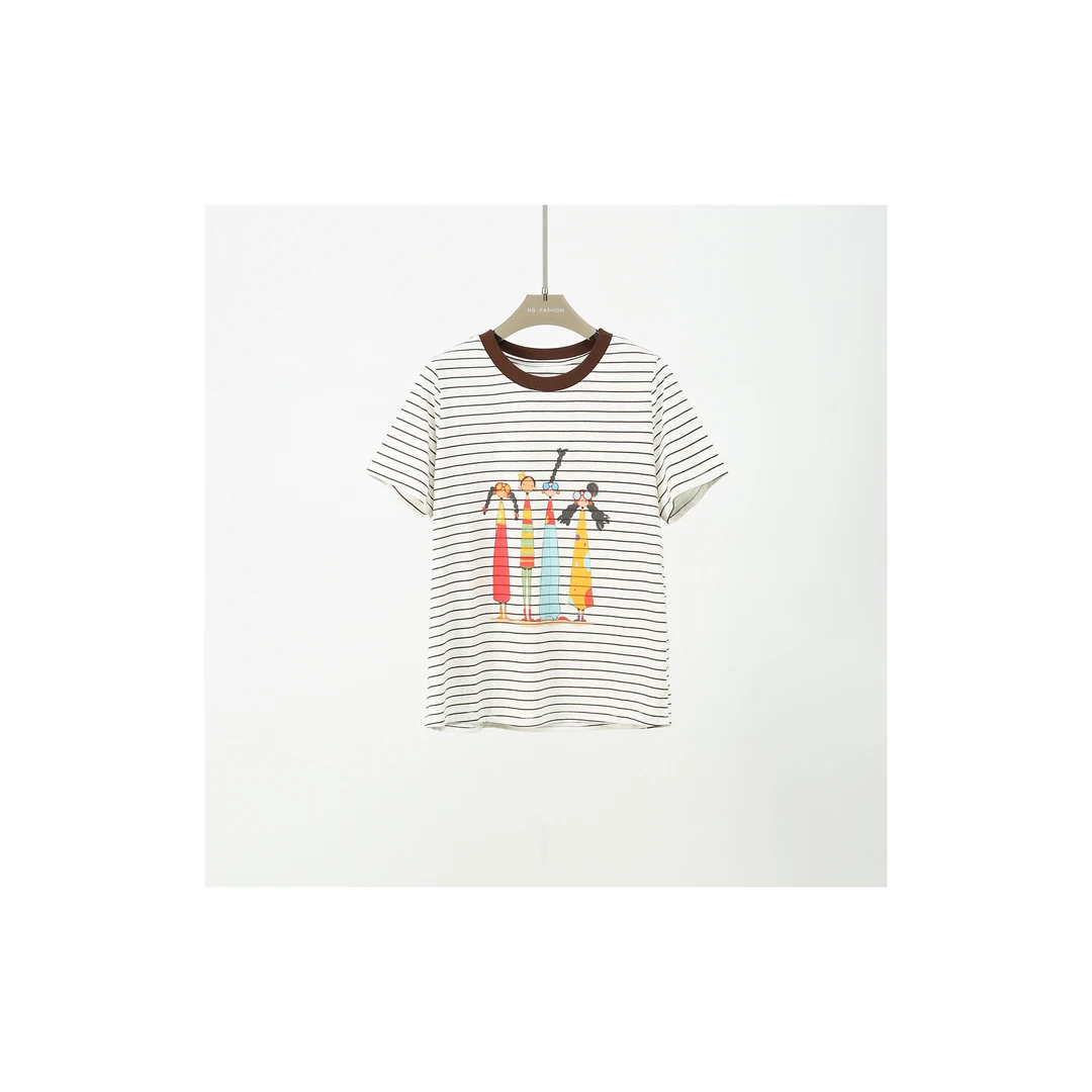 【DAXIU轻奢】夏季气质百搭圆领条纹印花短袖T恤-451-25135