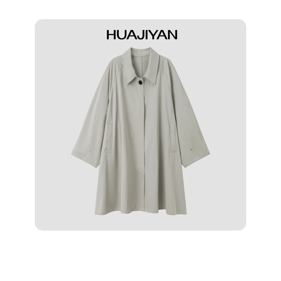 华吉言/HUAJIYAN【春茶】A版创意四合扣袖子廓形风衣外套