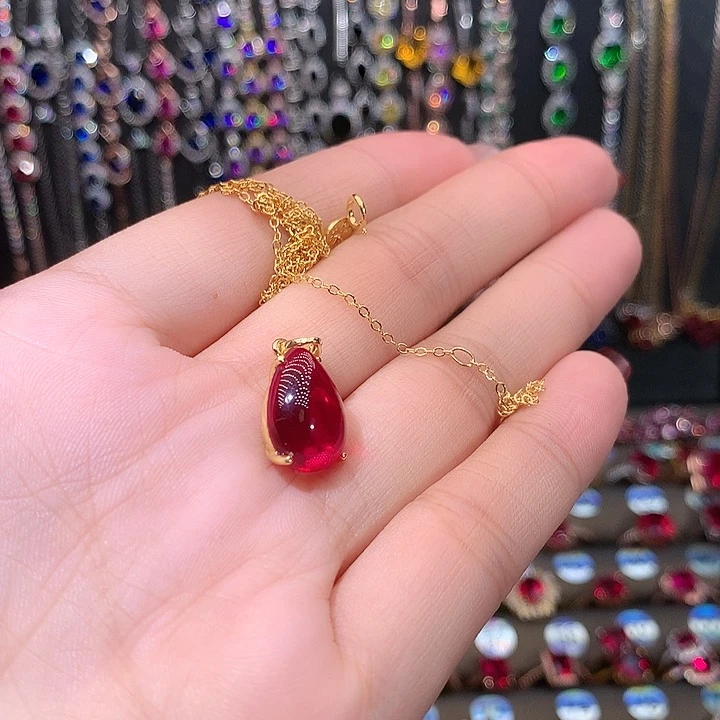 红宝石吊坠(赠链)银S925镶嵌金