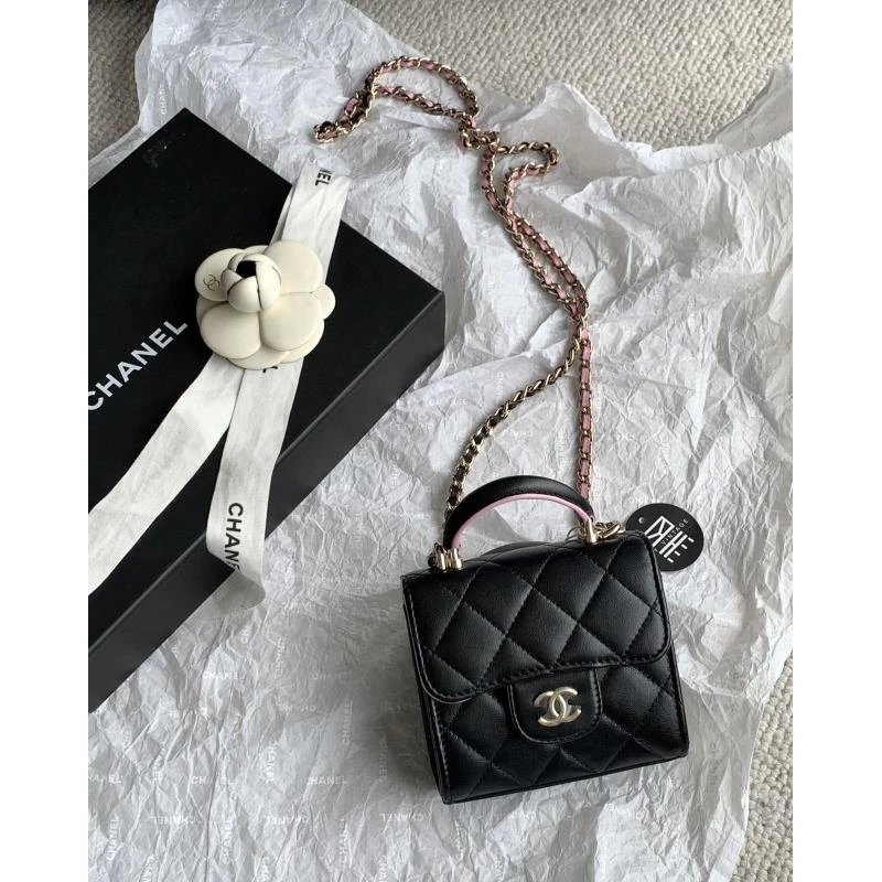 99新 Chanel/香奈儿  23p黑粉mini手柄链条包 11.5cm 15565019