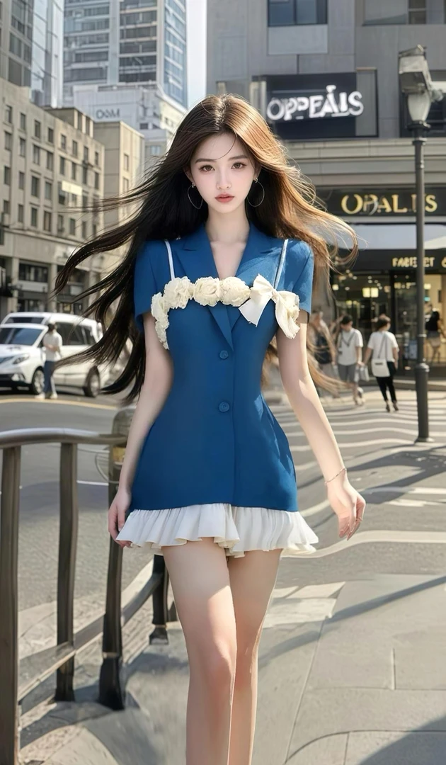 25夏季新款温柔知性风蓝色V领收腰设计轻奢优雅高级氛围感连衣裙